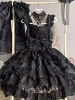 Sweet Lolita Dress Lace Trimmed Sleeveless Jumper Skirt With Puffy Silhouette In 3 Colors