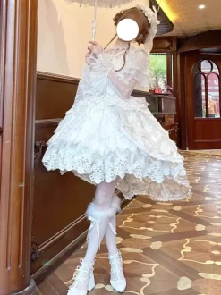 Sweet Lolita Dress Lace Trimmed Sleeveless Jumper Skirt With Puffy Silhouette In 3 Colors