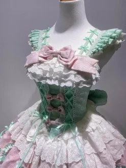 Sweet Lolita Dress Light Green Sleeveless Lace-Up Jumper Polyester Kawaii Fashion