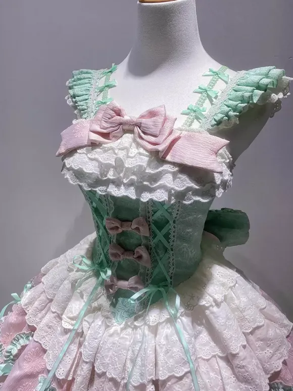 Sweet Lolita Dress Light Green Sleeveless Lace-Up Jumper Polyester Kawaii Fashion