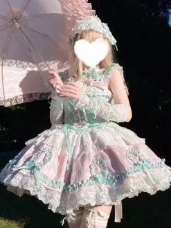 Sweet Lolita Dress Light Green Sleeveless Lace-Up Jumper Polyester Kawaii Fashion