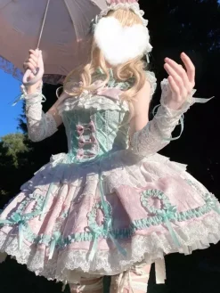 Sweet Lolita Dress Light Green Sleeveless Lace-Up Jumper Polyester Kawaii Fashion