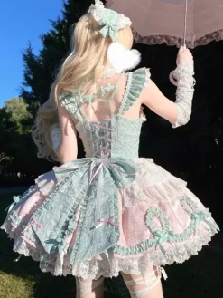 Sweet Lolita Dress Light Green Sleeveless Lace-Up Jumper Polyester Kawaii Fashion