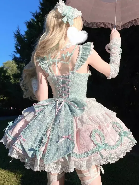 Sweet Lolita Dress Light Green Sleeveless Lace-Up Jumper Polyester Kawaii Fashion