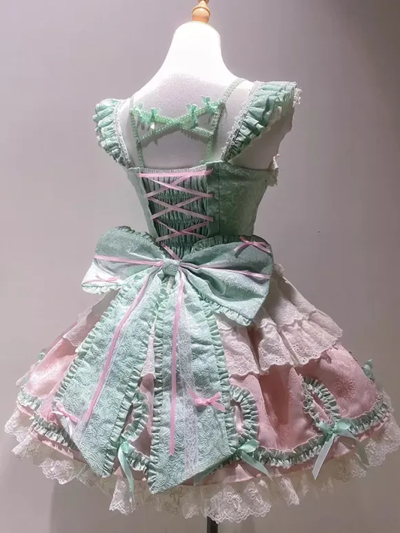 Sweet Lolita Dress Light Green Sleeveless Lace-Up Jumper Polyester Kawaii Fashion