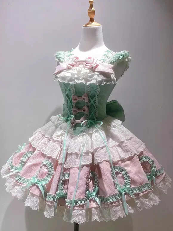 Sweet Lolita Dress Light Green Sleeveless Lace-Up Jumper Polyester Kawaii Fashion