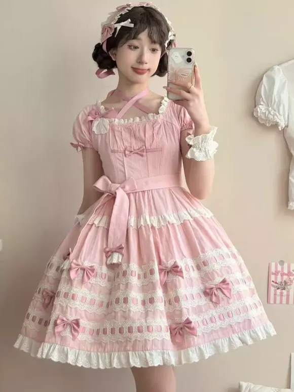 Sweet Lolita Dress Light Sky Blue Short Sleeves Ruffles Casual Daily Dress Polyester Kawaii Fashion