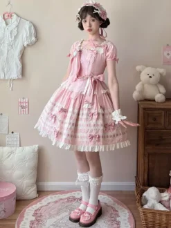 Sweet Lolita Dress Light Sky Blue Short Sleeves Ruffles Casual Daily Dress Polyester Kawaii Fashion