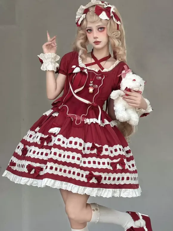 Sweet Lolita Dress Light Sky Blue Short Sleeves Ruffles Casual Daily Dress Polyester Kawaii Fashion