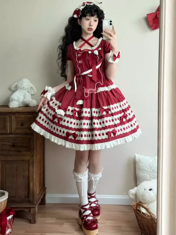 Sweet Lolita Dress Light Sky Blue Short Sleeves Ruffles Casual Daily Dress Polyester Kawaii Fashion