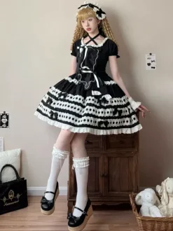 Sweet Lolita Dress Light Sky Blue Short Sleeves Ruffles Casual Daily Dress Polyester Kawaii Fashion