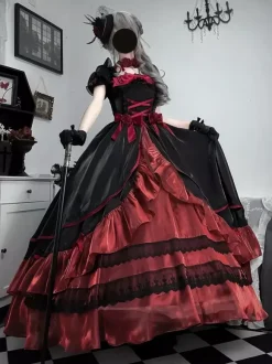 Sweet Lolita Dress Mesh silk Short Sleeves Layered Tiered Dress Tea party style Long Dress