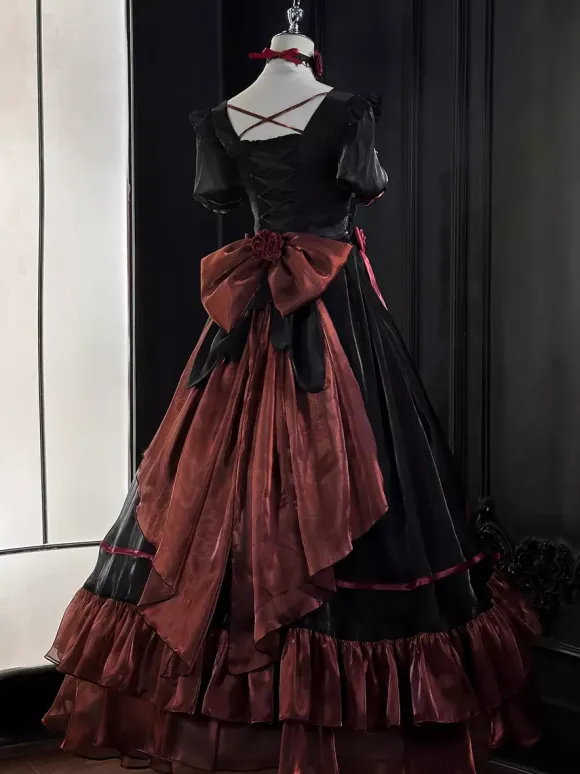 Sweet Lolita Dress Mesh silk Short Sleeves Layered Tiered Dress Tea party style Long Dress
