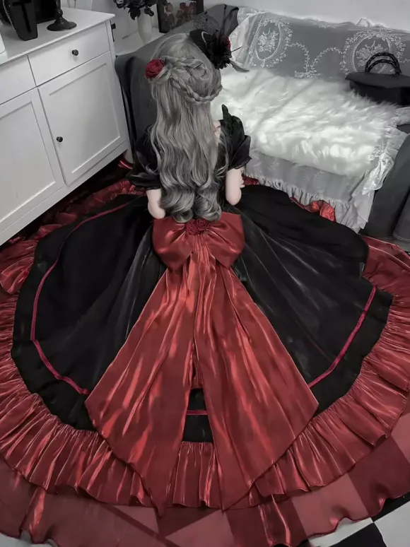 Sweet Lolita Dress Mesh silk Short Sleeves Layered Tiered Dress Tea party style Long Dress