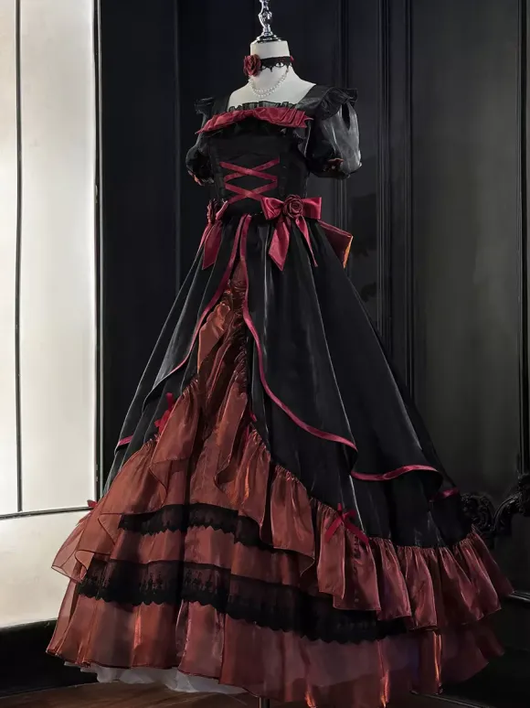 Sweet Lolita Dress Mesh silk Short Sleeves Layered Tiered Dress Tea party style Long Dress