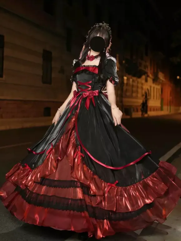 Sweet Lolita Dress Mesh silk Short Sleeves Layered Tiered Dress Tea party style Long Dress