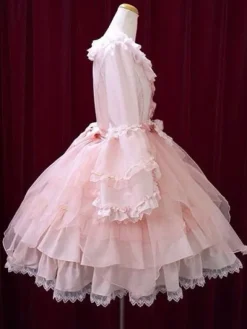 Sweet Lolita Dress OP Pink Bow Hime Sleeve Ball Gown Lolita One Piece Dress