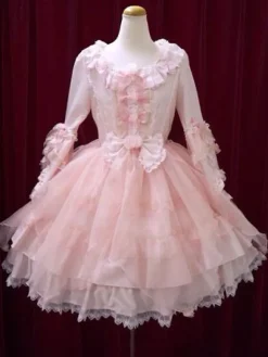 Sweet Lolita Dress OP Pink Bow Hime Sleeve Ball Gown Lolita One Piece Dress