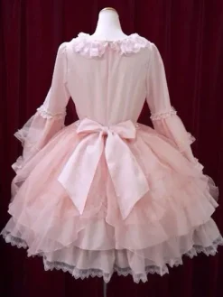 Sweet Lolita Dress OP Pink Bow Hime Sleeve Ball Gown Lolita One Piece Dress