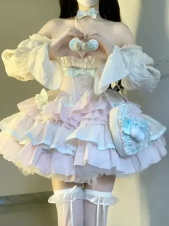 Sweet Lolita Dress Polyester Sleeveless Multi-layer Ruffle Bowknot Sweet Ballet Lolita Jsk