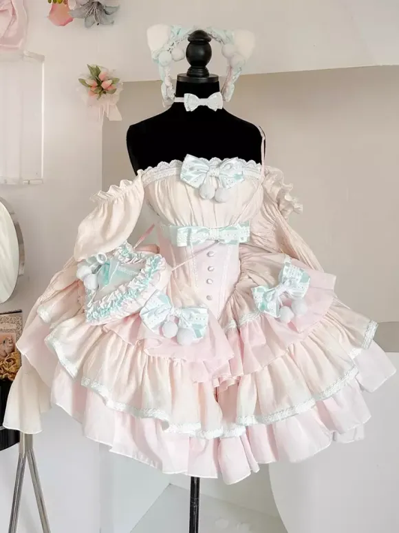 Sweet Lolita Dress Polyester Sleeveless Multi-layer Ruffle Bowknot Sweet Ballet Lolita Jsk