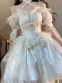 Sweet Lolita Dress Polyester Short Sleeves Sweet Dress Lolita Dress