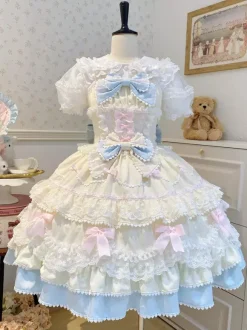 Sweet Lolita Dress Polyester Sleeveless Bows Hat Pink Lolita Dress