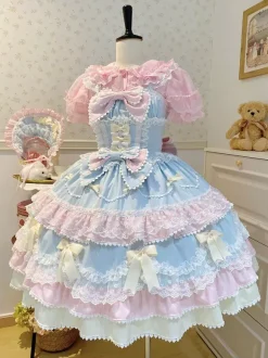 Sweet Lolita Dress Polyester Sleeveless Bows Hat Pink Lolita Dress