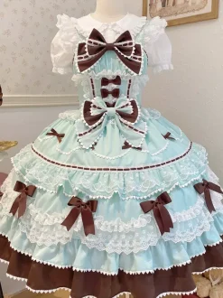 Sweet Lolita Dress Polyester Sleeveless Bows Hat Pink Lolita Dress