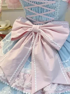 Sweet Lolita Dress Polyester Sleeveless Bows Hat Pink Lolita Dress