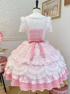 Sweet Lolita Dress Polyester Sleeveless Bows Hat Pink Lolita Dress