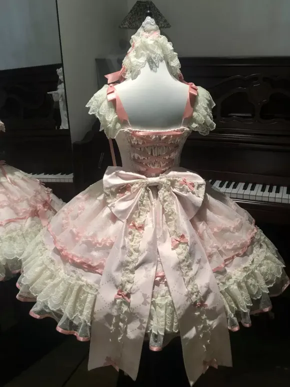 Sweet Lolita Dress Polyester Sleeveless Bows Sweet Jumper Skirt Pink Lolita Dress