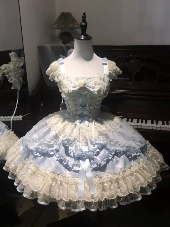 Sweet Lolita Dress Polyester Sleeveless Bows Sweet Jumper Skirt Pink Lolita Dress