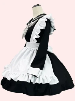 Sweet Lolita Dress Polyester Long Sleeves Ruffles Navy Style Dress