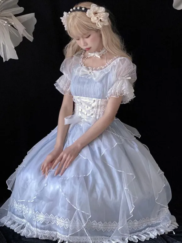 Sweet Lolita Dress Polyester Short Sleeves Dress