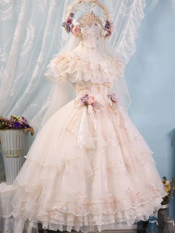 Sweet Lolita Dress Polyester Sleeveless Lolita Wedding Dress Adjustable Elastic
