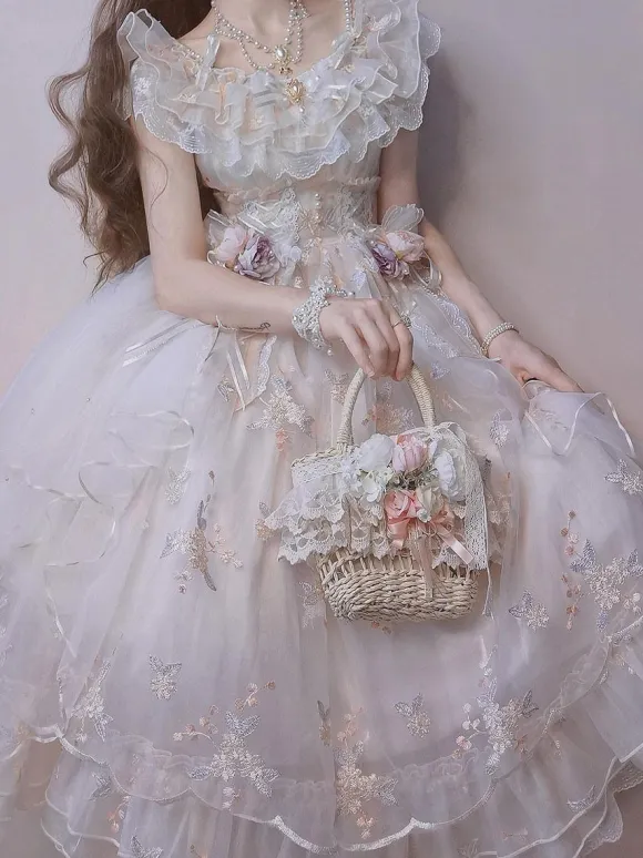 Sweet Lolita Dress Polyester Sleeveless Lolita Wedding Dress Adjustable Elastic
