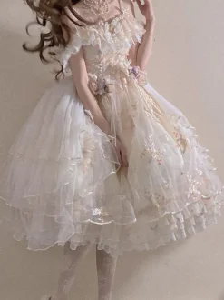 Sweet Lolita Dress Polyester Sleeveless Lolita Wedding Dress Adjustable Elastic