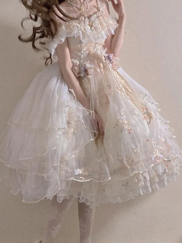 Sweet Lolita Dress Polyester Sleeveless Lolita Wedding Dress Adjustable Elastic