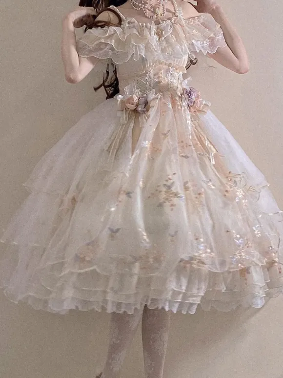 Sweet Lolita Dress Polyester Sleeveless Lolita Wedding Dress Adjustable Elastic