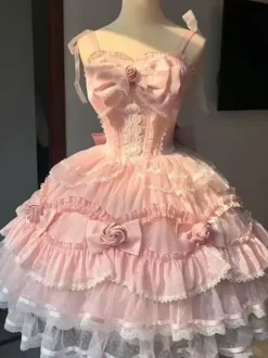 Sweet Lolita Dress Polyester Sleeveless Jumper Sweet Hime Lolita Dress Tea Party Jsk