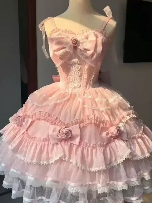 Sweet Lolita Dress Polyester Sleeveless Jumper Sweet Hime Lolita Dress Tea Party Jsk
