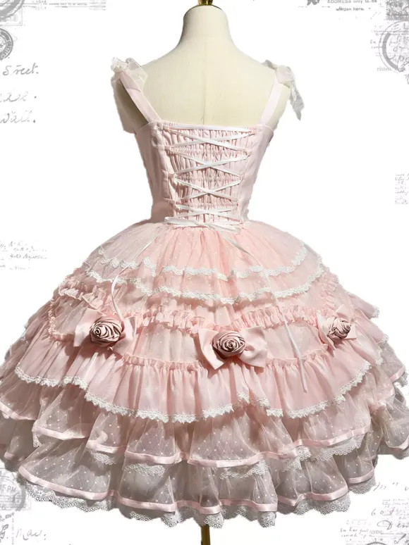 Sweet Lolita Dress Polyester Sleeveless Jumper Sweet Hime Lolita Dress Tea Party Jsk