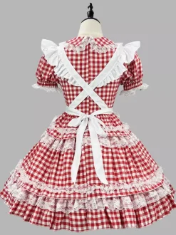 Sweet Lolita Dress Polyester Short Sleeves Lace Apron Sweet Red Lolita Dress