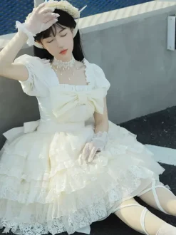 Sweet Lolita Dress Polyester Short Sleeves Dress