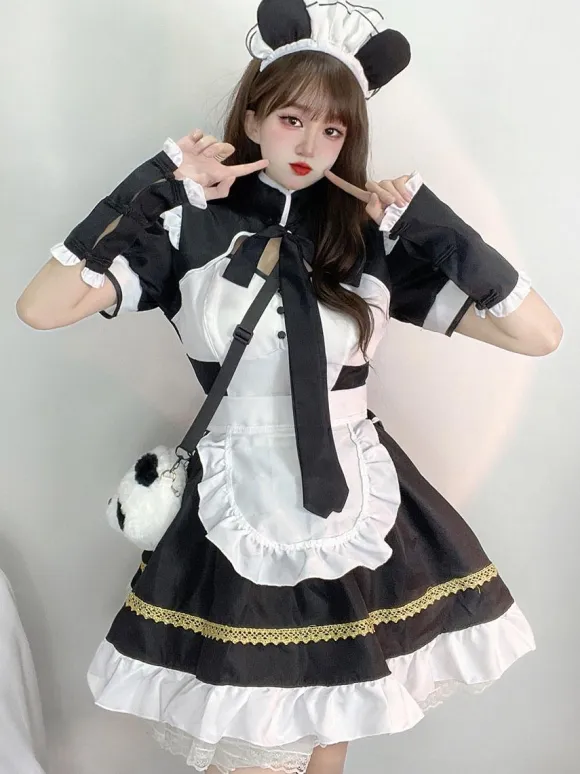 Sweet Lolita Dress Polyester Short Sleeves Ruffles Dress