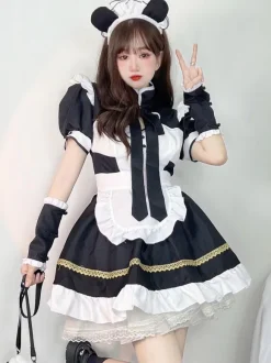 Sweet Lolita Dress Polyester Short Sleeves Ruffles Dress
