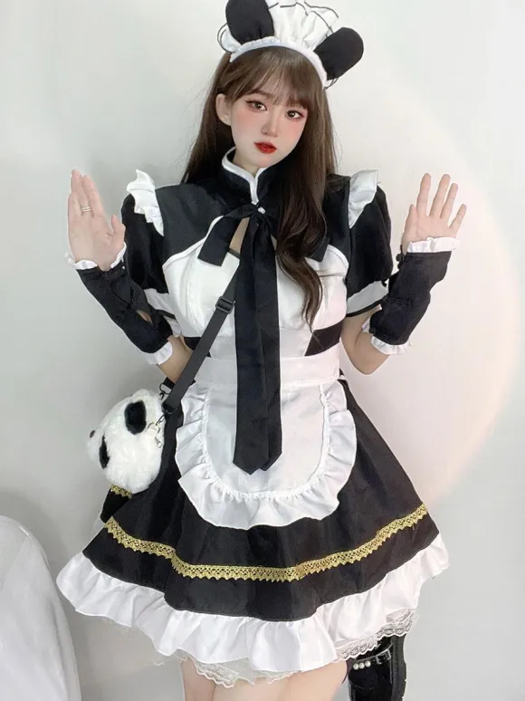 Sweet Lolita Dress Polyester Short Sleeves Ruffles Dress