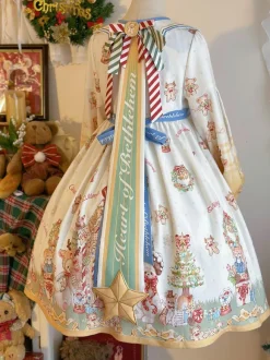 Sweet Lolita Dress Polyester Long Sleeves Bows Sweet Christmas Lolita Dress