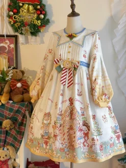 Sweet Lolita Dress Polyester Long Sleeves Bows Sweet Christmas Lolita Dress